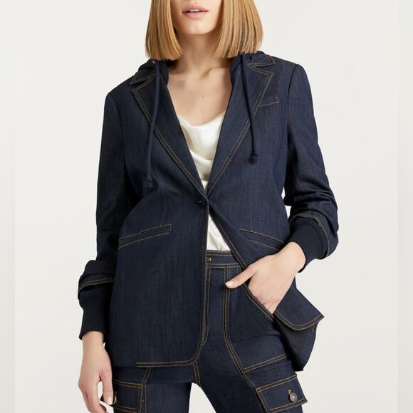 Cinq a Sept Denim Hooded Khloe Blazer Coat Indigo 2